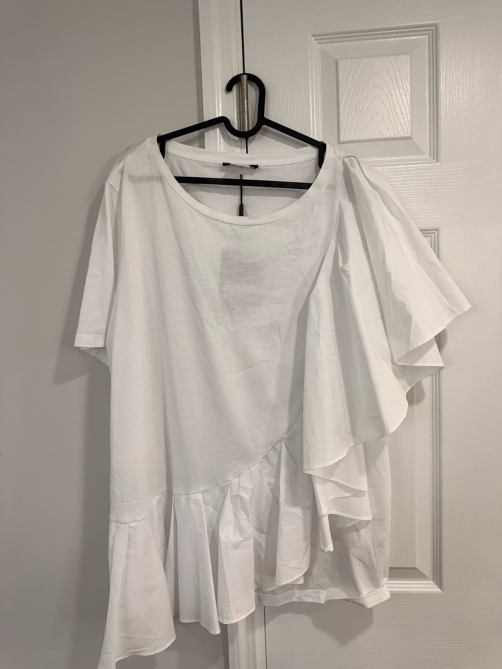 Marina Rinaldi Asymmetric White Ruffle Cotton Blouse